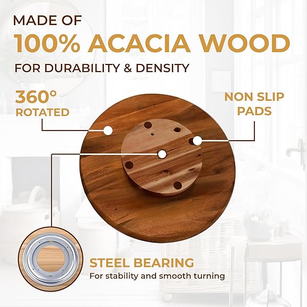 NABYTOK 21″ ACACIA WOOD TURNTABLE ORGANIZER | LAZY SUSAN FOR TABLE TOP, CABINET OR PANTRY | WOODEN ROTATING TRAY FOR KITCHEN COUNTERTOP, DURABLE, EASY TO CLEAN, NO ASSEMBLY NEEDED