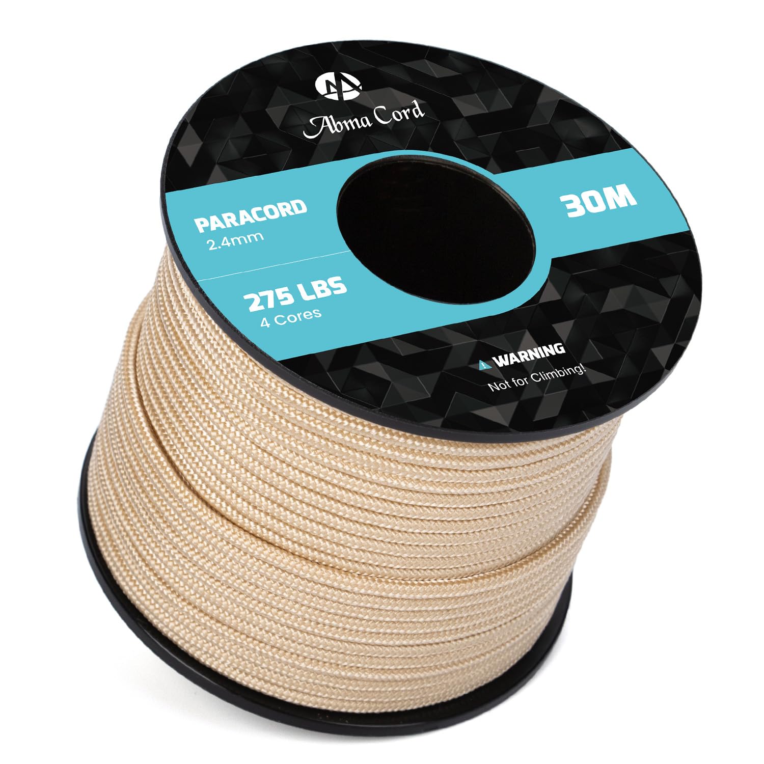 Abma Cord 2.4mm Paracord 275 30m Nylon Rope 4 Strands Tactical Parachute Cord - Max. 125kg (275lbs) - Khaki