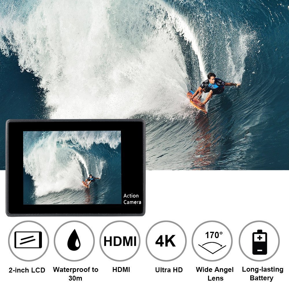 Dveetech 4k Action Camera WiFi Waterproof 30M Sport Camera 16Mp Ultra hd 1080p Underwater DV Camcorder Action Cam with Remote 2 Batteries Bike Helmet Mounting Accessories Kit for Cycling Snorkeling