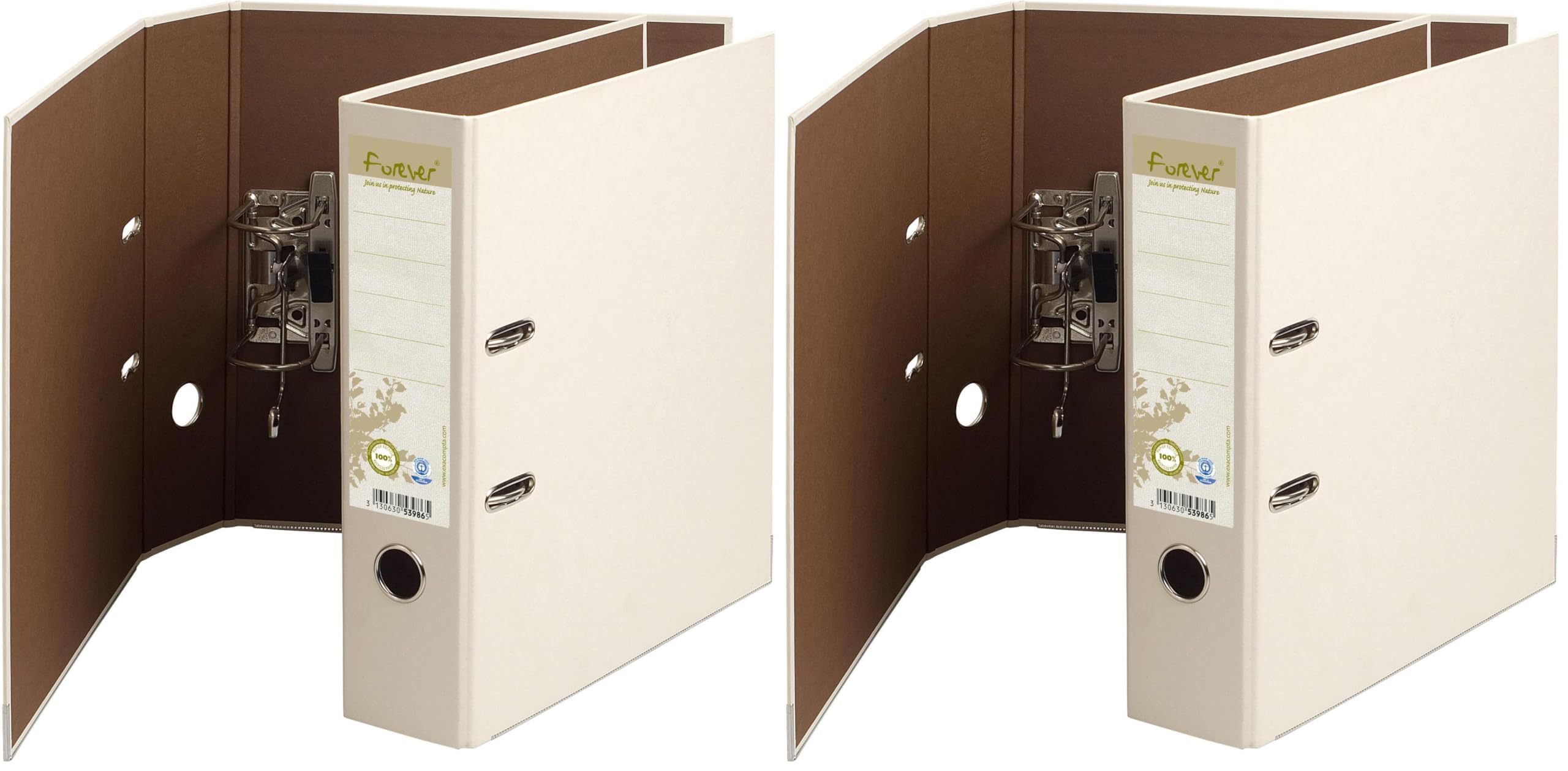 Exacompta - Ref 53986SE - Forever Collection - Prem'Touch Lever Arch File - 320 x 290mm, Suitable for A4 Documents, 80mm Spine, 100% Recycled Paper - Ivory (Pack of 2)
