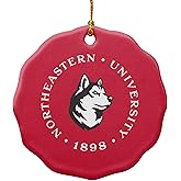 GRAPHICS & MORE Northeastern University Primary Logo Porcelain Scalloped Holiday Christmas Tree Ornament - 2.8" (7.1 cm)