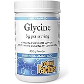 Natural Factors Glycine 5 g per Serving, 30 Day Supply, 450 g Powder, Unflavoured, Assists in the Building of Lean Muscle