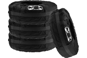 Anxingo 4 Pack Black Polyester Tire Covers, Wheel Protector Tires Storage Bags with Handle, Outdoor Waterproof Dustproof Whee