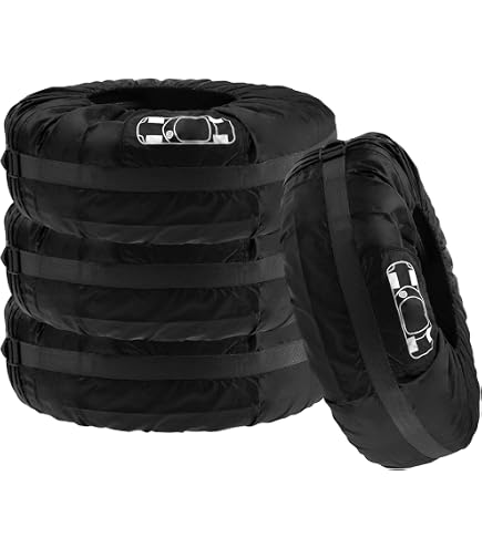 Housses Pneus Voiture Housses De Protection Pour Pneus Motoforti - Lot De 4, Universel Diamètre 17-19 Pouces, Tissu Oxford 210D, Noir Argenté Kit 4 Housses Pneus Oxford 210D