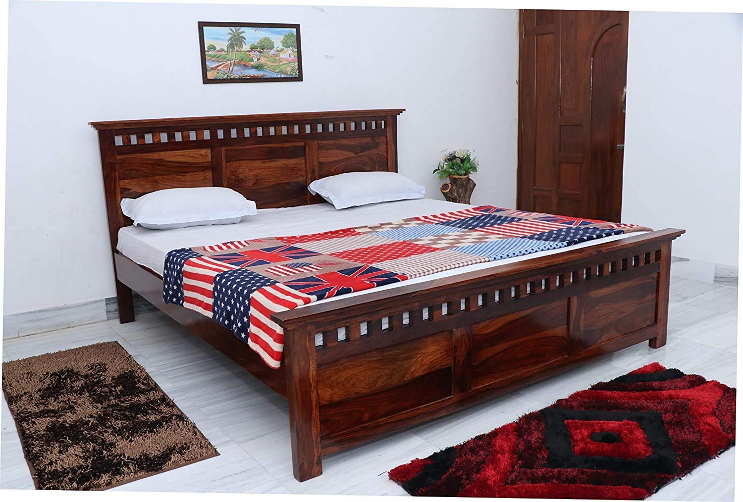 JGS Solid Sheesham Wood King Size Double Bed Frame Cot Wooden Palang