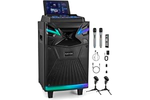 HEARTSEA Karaoke Machine for Adults, Bluetooth 10" Speaker with Wireless Microphones, USB-C for Live-Streaming/TikTok, Sound Effect/DJ Lights/FM/REC for TV/Projector, Perfect for Parties, Meetings