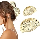 2 Pcs Seashell Hair Clips, Gold Shell Claw Clip Mermaid Hair Accessories Large Beach Claw Clip for Women Thick Long Straight Curly Hair (2 Sizes)