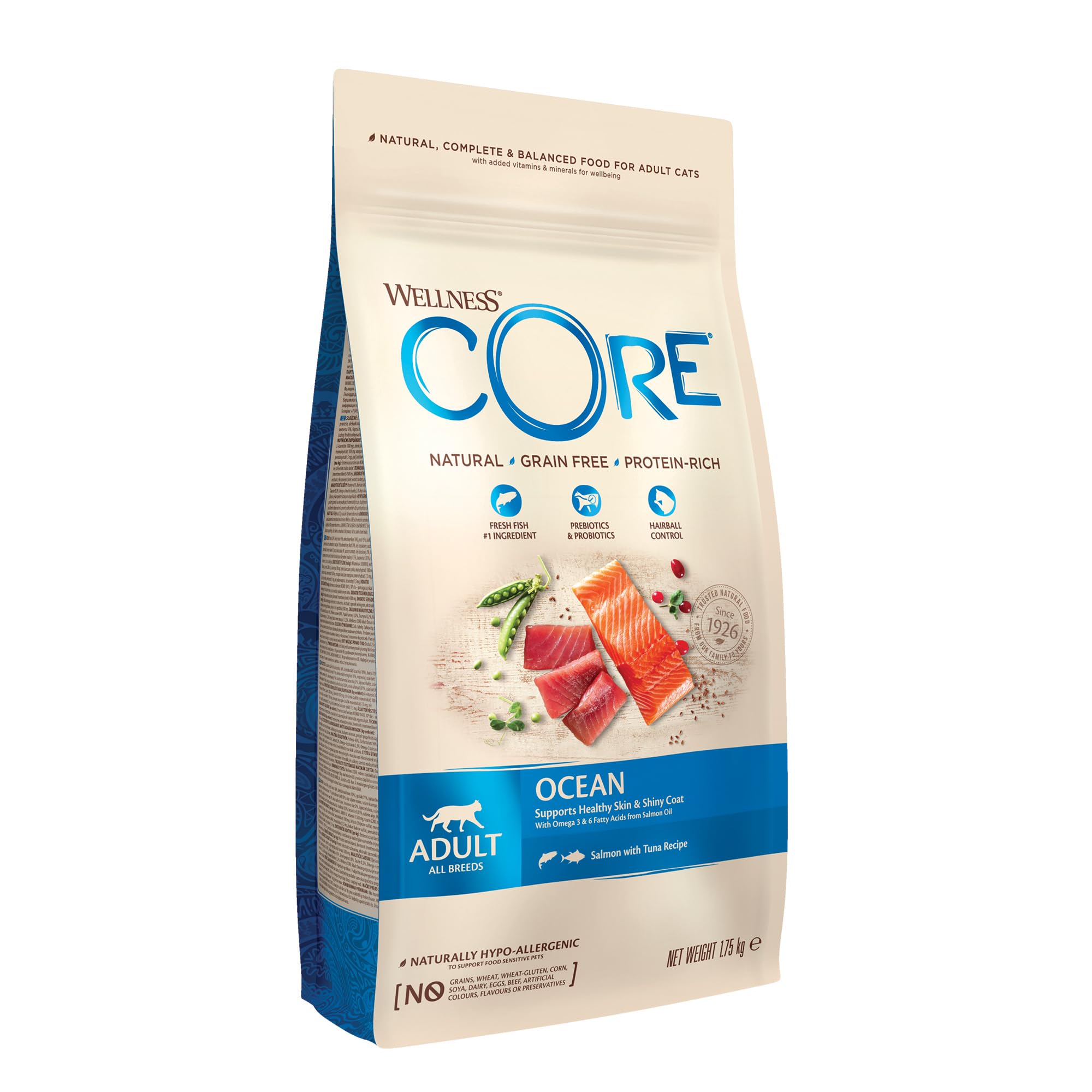 Wellness CORE Ocean 1.75 kg, Salmon & Tuna – Dry Cat Food for Adult Cats, Grain-Free, Natural, Hypoallergenic, Protein-Rich, High Fish Content, Supports Healthy Skin & Shiny Coat