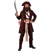 fun shack Pirate Costume Men, Pirate Outfit, Halloween Costumes For Men | Pirate Jacket, Shirt, Waistcoat, Trousers, Dual Belts, Boot Covers, Hat, Wig, and Scabbard Included, Perfect for Halloween