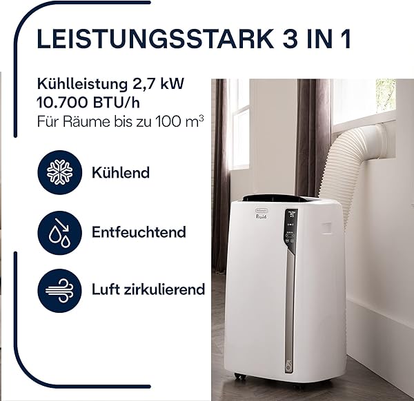 DeLonghi Pinguino PAC EL98 ECO RealFeel mobiles Klimagert mit Abluftschlauch Klimaanlage fr Rume bis 95 m Luftentfeuchter Ventilationsfunktion 24h Timer wei