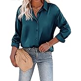 Chigant Women's Blouse Satin Silk Shirts Button Down Shirts Casual Loose Long Sleeve Office Work Tunic Tops