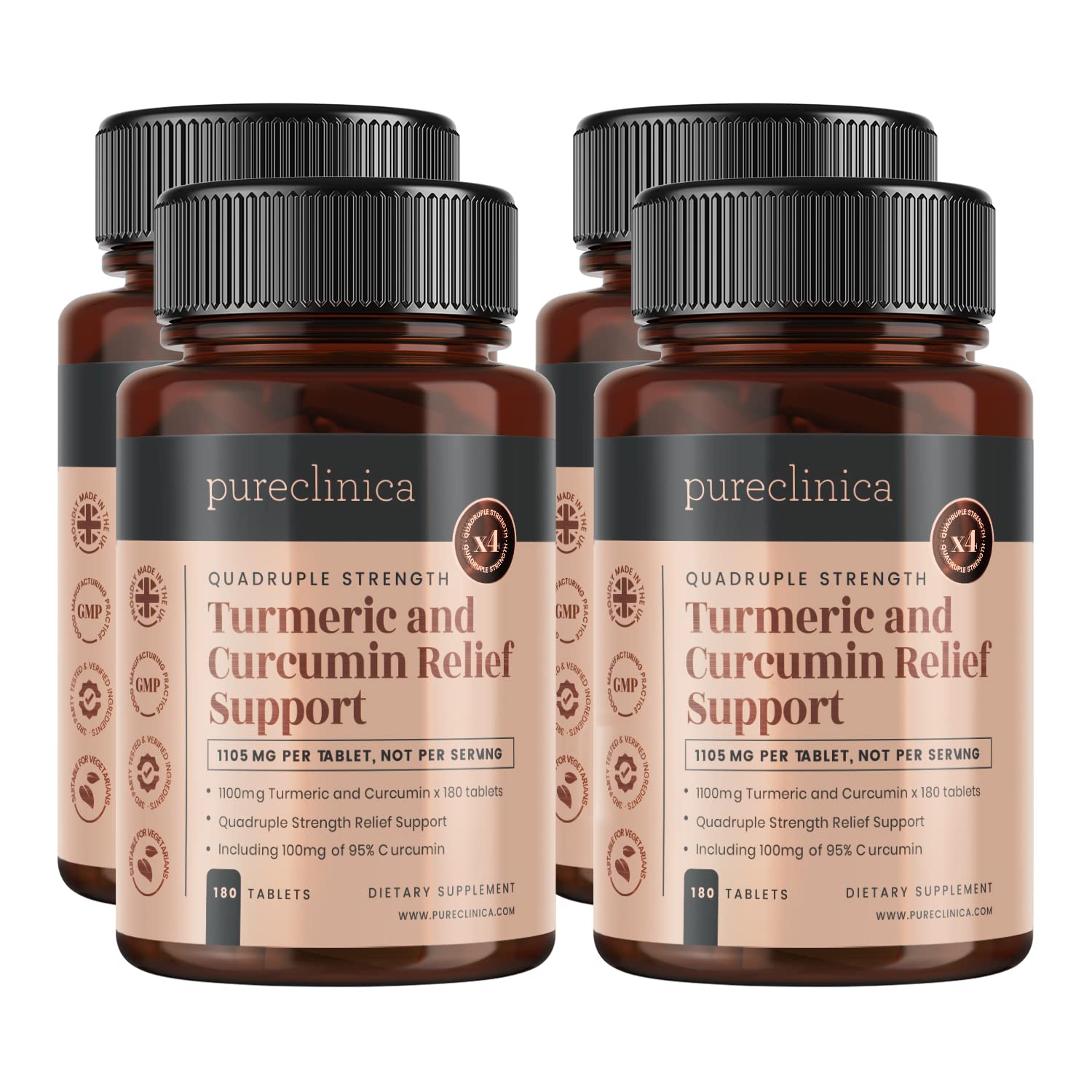 Turmeric & Curcumin 1100mg – Extra High Strength 95% Curcuminoids with Black Pepper for Maximum Absorption – 720 Tablets (4 x 180) - 24-Month Supply – 400% Stronger Potency