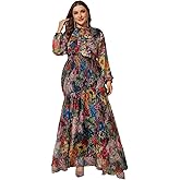 Spring Summer 2026 Plus Size Womens Dresses V Neck Casual Elegant Long Sleeve Floral Print Maxi Dress