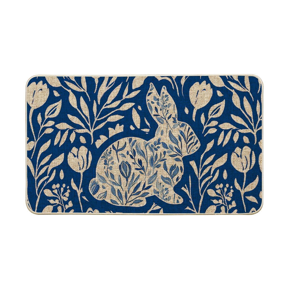Photo 1 of Artoid Mode Blue Rabbit Bunny Flowers Easter Doormat, Home Decor Low-Profile Switch Rug Door Mat Floor Mat for Indoor Outdoor 17x29 Inch
