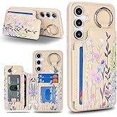 Ｈａｖａｙａ for Samsung Galaxy S24 FE Case Wallet with Card Holder Keychain Ring Stand PU Leather Phone case Floral Flower with Credit Card Slots Women Men-Beige Flower 2