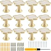 Cionyce Clover Cabinet Knobs, White, 12 Pack | Zinc Alloy, Single Hole Pulls, Four-Leaf Clover Design, For Dresser, Wardrobe, Vanity
