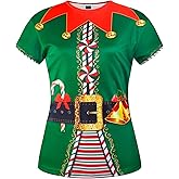 CLOFANWIN Women's Elf and Mrs Claus Costume Shirt Christmas Outfit T-Shirts