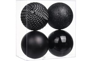 GNFLUS Christmas Ornaments Balls 4.7" Large Christmas Decorations Xmas Tree Shatterproof Big Black Christmas Ball Ornaments with Hanging Loop for Wedding Holiday Halloween Party Indoor Outdoor Decor 4 Pcs