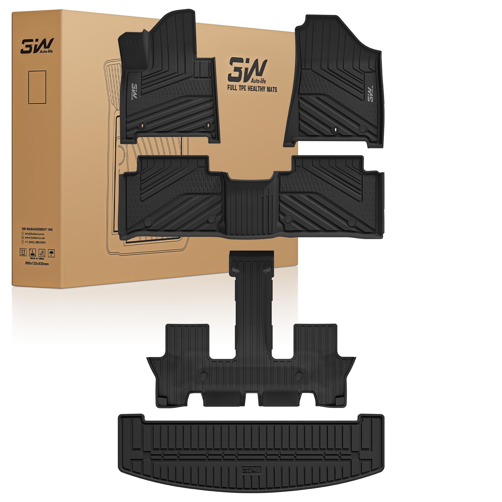 3W Floor Mats & Cargo Liner Fit for 2024 2025 2026 Hyundai Santa Fe 6&7 Seats (Not for Hybrid), Full Set TPE All Weather Floor Liner for Hyundai Santa Fe Accessories SE/SEL/XRT/Limited/Calligraphy Image