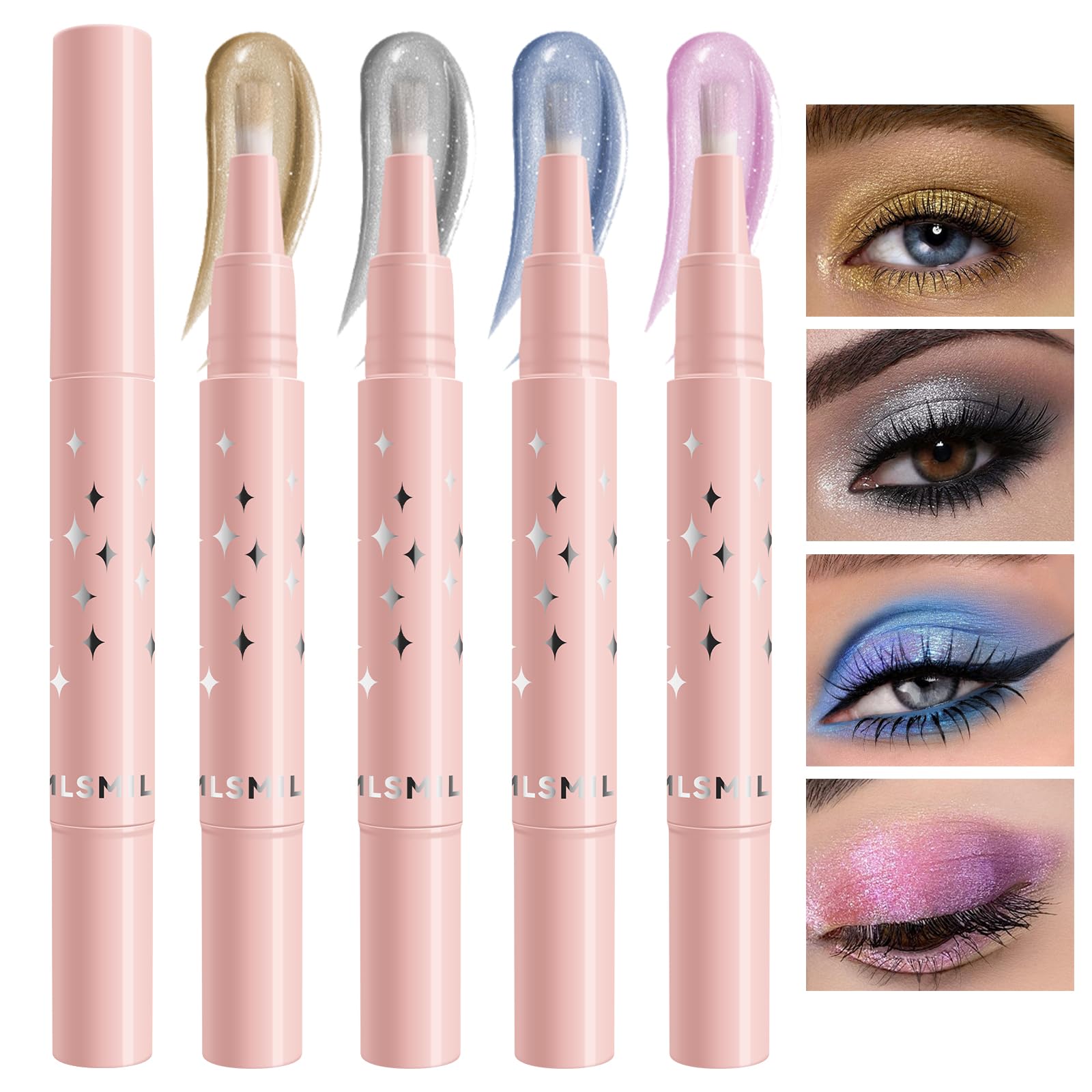 Photo 1 of ++2 PACK++YU KUI LX 4 Colors Shimmer Liquid Eyeshadow, Glitter Liquid Eyeshadow with Brush, Long Lasting Brightener Eyeshadow Makeup, Sparkle Eyeshadow Stick for Lip and Cheek (1234#)