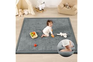 PaPaMat 1.3" Thick Baby Play Mat for Floor Playpen, 50x50 Foam Tummy Time Mat, Padded Support Soft Plush Nursery Rug for Infant Kids Toddler Crawling Kick Activity (Dark Grey)