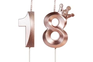 YIRAN 18th Birthday Candles for Cake, Number 18 Rose Gold Candles with Crown, 3D Design Birthday Cake Topper for Girl Women Birthday Party Wedding Anniversary Celebration Decorations Supplies