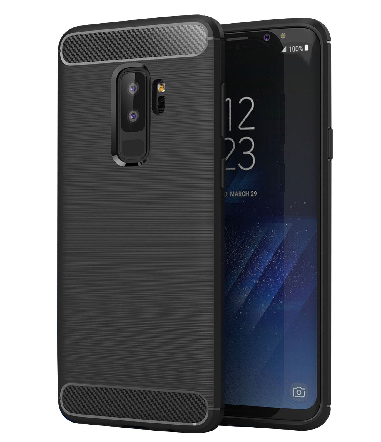 Galaxy S9 Plus Case, Soft Shell Ultra Slim Anti-Slip Protective Case for Samsung Galaxy S9+ Plus Cover with Carbon Fiber Design for Samsung S9 Plus-Black