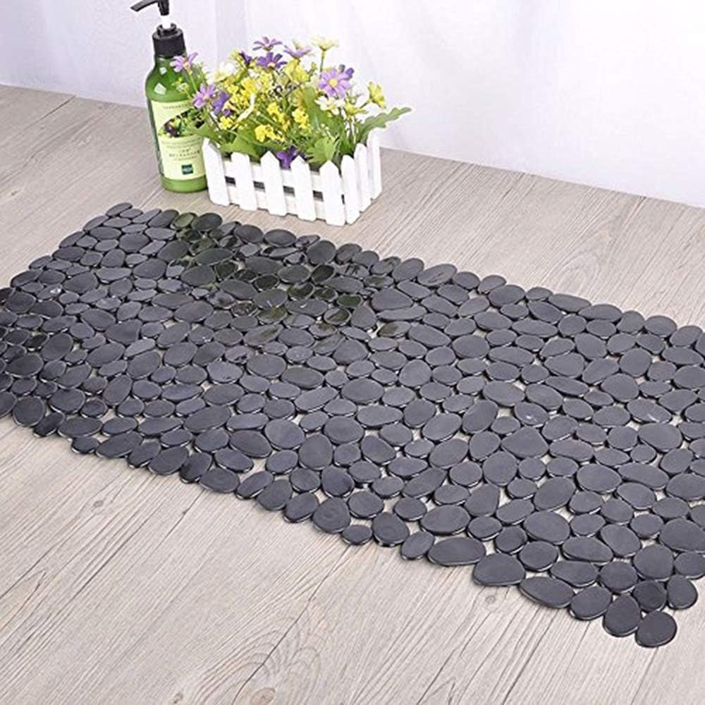 SONGZIMING Non-Slip Pebble Bathtub Mat Black 16 W x 35 L Inches (for Smooth/Non-Textured Tubs Only) Safe Shower Mat with Drain Holes, Suction Cups for Bathroom: Home & Kitchen