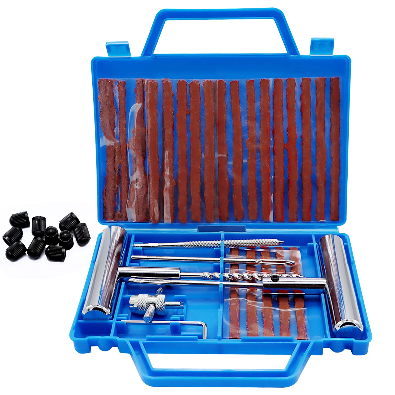 Wieat Tyre Repair Kit for Car, 42 Pcs Tyre Puncture Repair Kit, Emergency Tubeless Tyre Repair Kit with Storage Box, Flat Tyre Plug Tire Repair Tools for Cars Motorcycles Truck Jeep Tractor Trailer