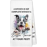 XBBMGG Funny Boston Terrier Dog Kitchen Towels, Boston Terrier Dogs Gifts for Women Dish Hand Tea Towels, Funny Dog Mom Lovers Owner Gifts Decorative Towel for Kitchen Bathroom, 16x24 Inch