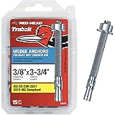 Red Head TruBolt 3/8 x 3-3/4" Heavy-Duty Wedge Concrete Anchors, 15 PCS