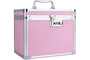 Buanson Security Lock Boxes (Pink),Lockable Storage Box Medicine,Code Lock Box Jewelry,Combination Lock Box for Office,Cosmetic Storage Box-7.25"x7.75"x10"
