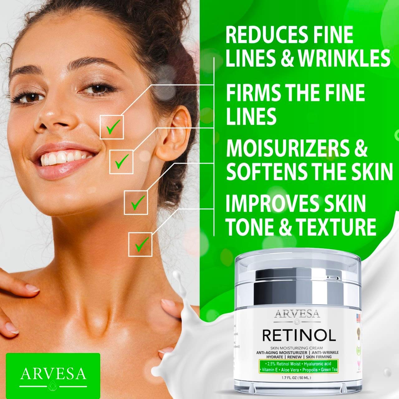 Anti Aging Retinol Moisturizer Cream for Face, Neck & Décolleté - Made in USA - Wrinkle Cream for Women and Men with Hyaluronic Acid and Active Retinol 2.5% - Best Day and Night - Results in 4 Weeks: Beauty