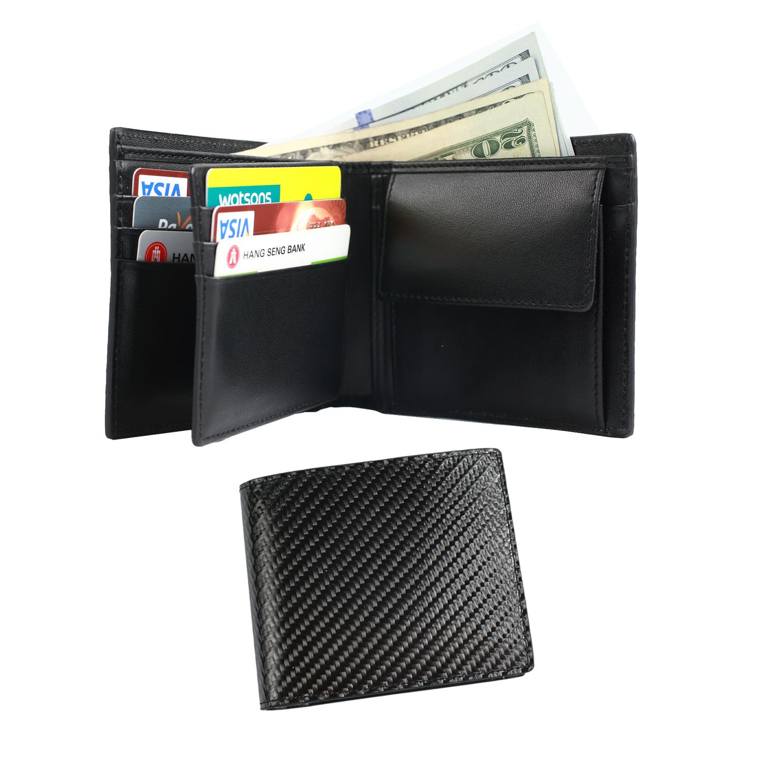Men RFID Blocking Carbon Fiber Wallet Trifold Slim Ultralight with Coin Pocket