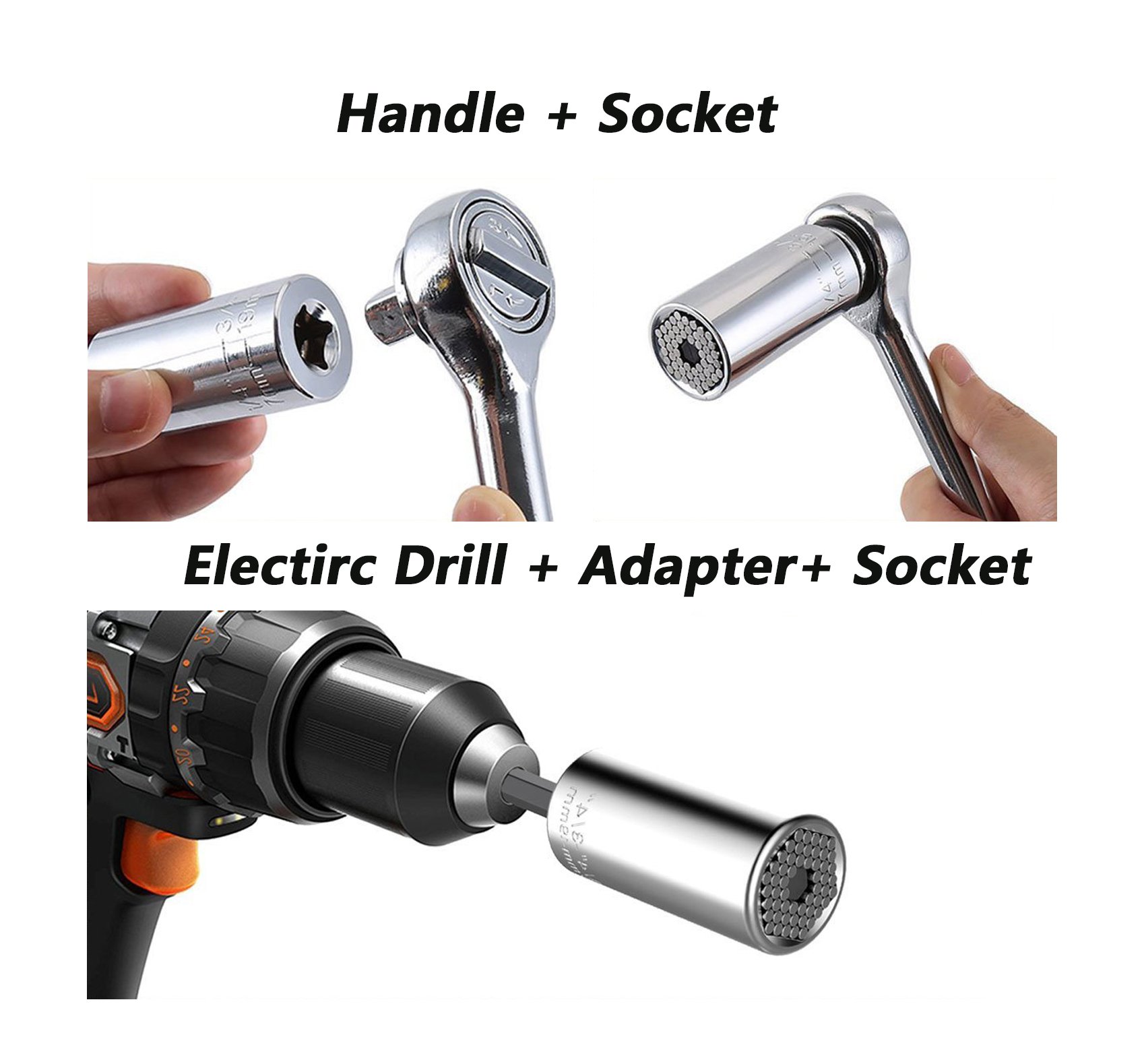 Elivern Universal Socket Set 7-19mm(1/4-3/4 inch),Universal Socket Wrench Adapter Fool Sleeve Piece,Professional Repair Tools(Silver)