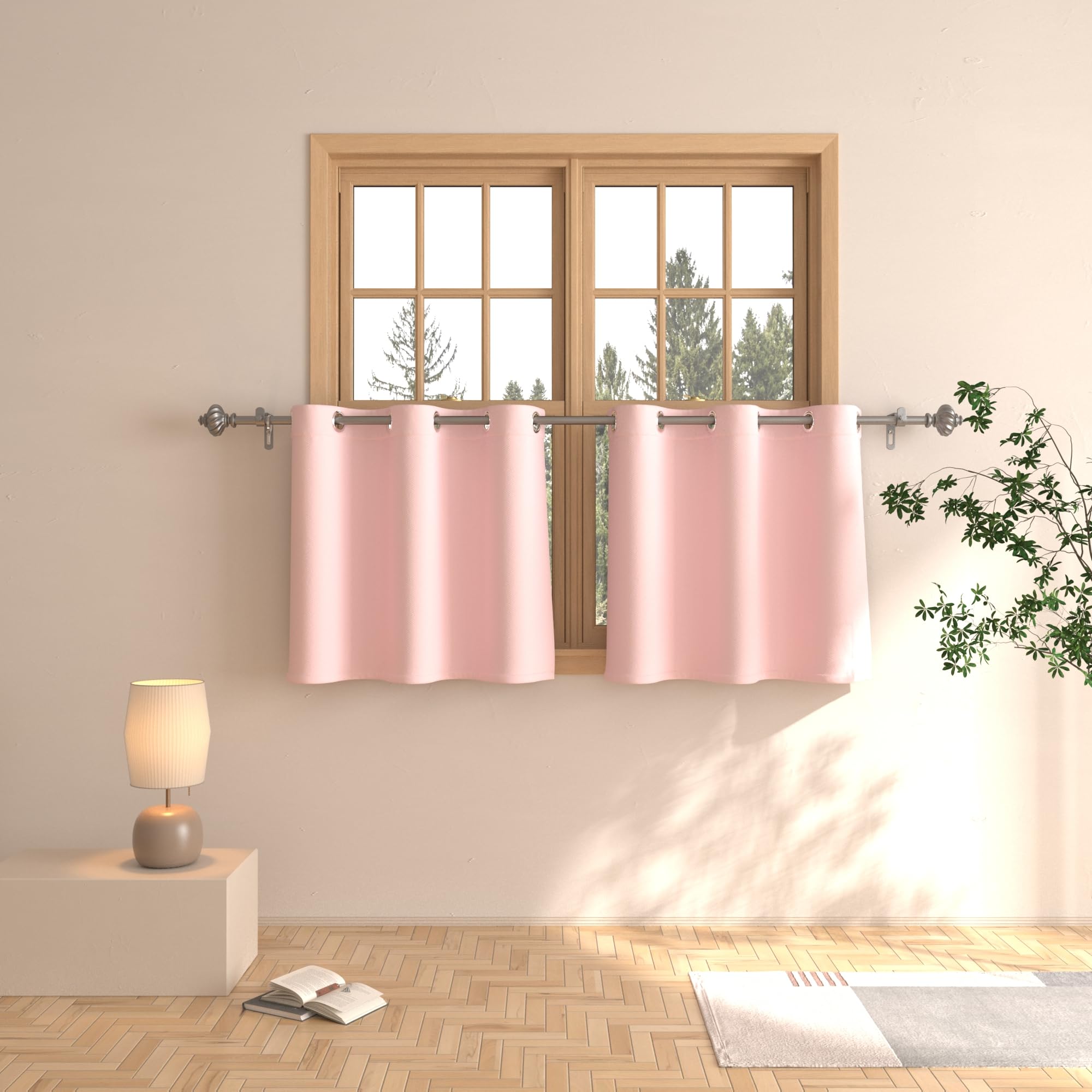 UPOPO Pink Tier Curtains 24 inch Girls Room Darkening Kitchen Tiers Nursery Bathroom Short Curtain Basement Triple Weave Small Mini Cafe Curtains Half Window Treatment Set 2 Panels Grommet Top Drapes