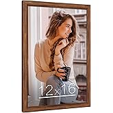 12x16 Picture Frame Brown Wood, Rustic Natural 16x12in Woodgrain Frame, Distressed Brown 12 x 16 inch Gallery Wall Photo Poster Frame with HD Plexiglass, Horizontal Vertical Wall Mounting Display 1pcs