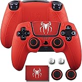 YoRHa Non-Slip Silicone Cover for PS5 Controller with Thumbstick Caps x 2 & Sticker x 1(Spider Red)