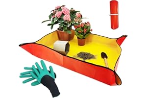 HEDGBOBO 39" x 31" Thickened Repotting Mat for Plant Transplanting and Potting Soil Mess Control Waterproof Tray, Succulent Pots Portable Gardening Mat, Protect Nail Gloves, Best Gifts for Gardeners