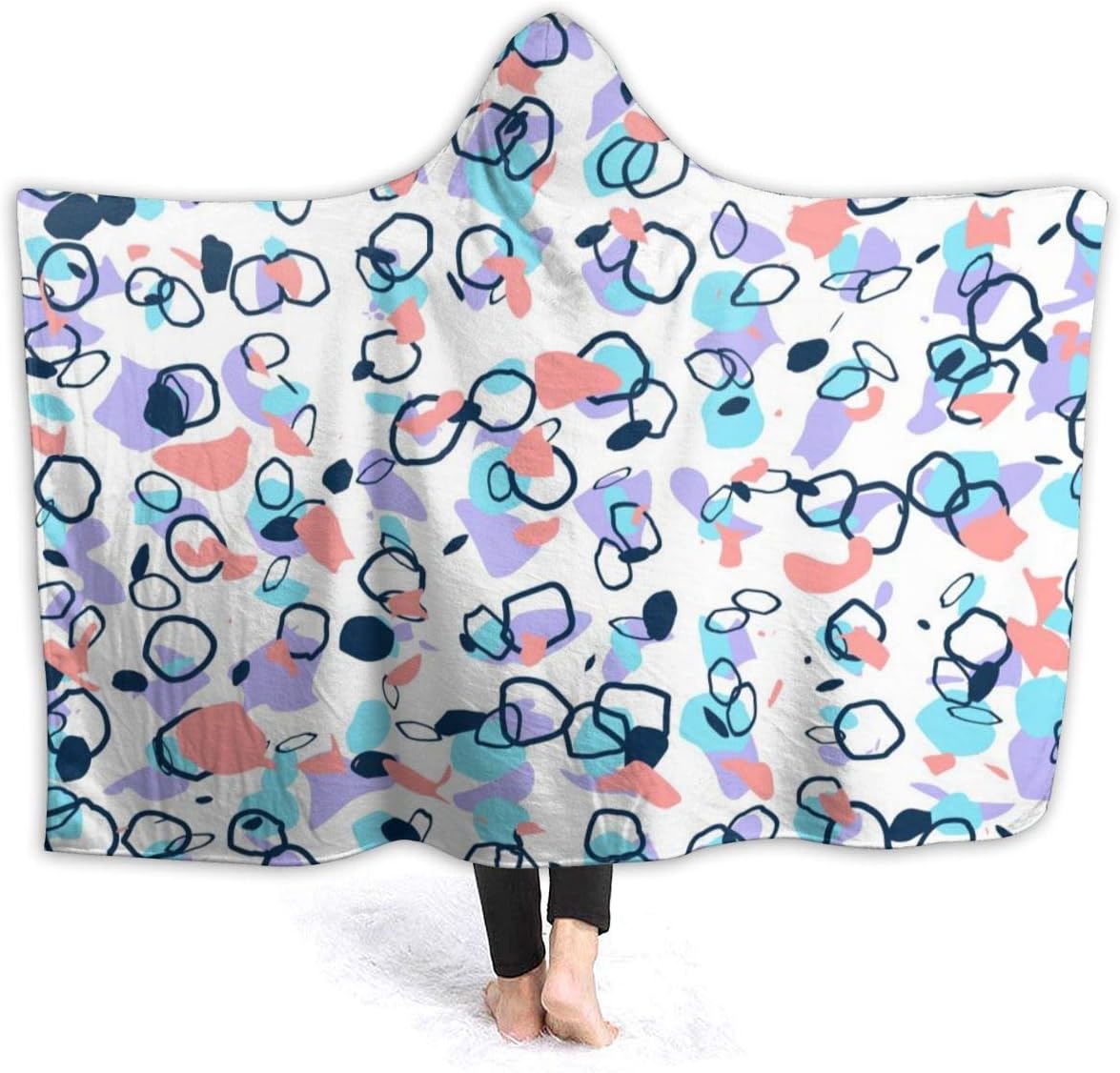 nobrand Hooded Blanket Terrazzo Wearable Fleece Blankets Soft Warm for Kid Adults Women Men Throw Cuddle Poncho Cloak Cape Adults/Womens/Mens Throw