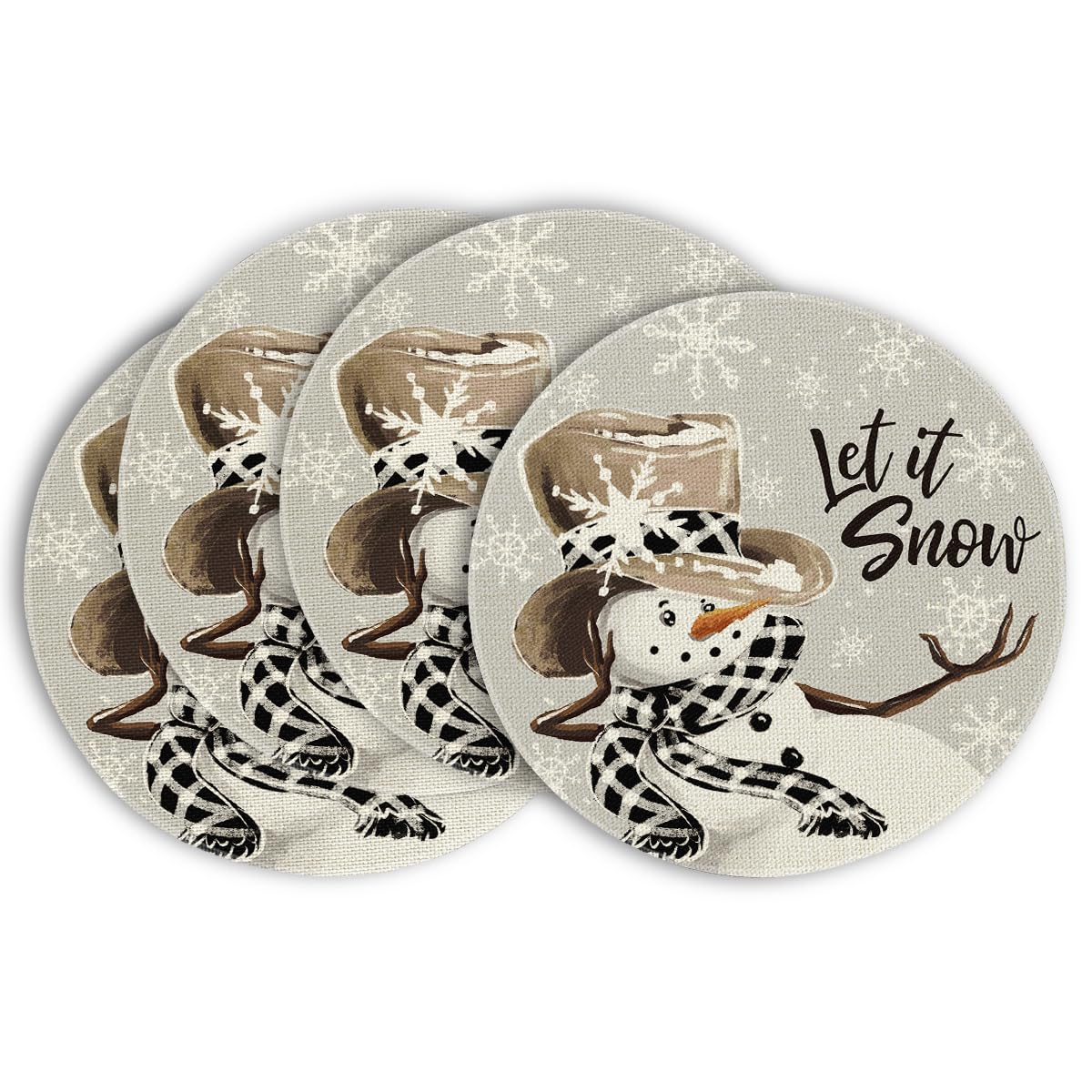 Artoid Mode Grey Snowman Snowflakes Christmas Placemats Set of 4, Round 37cm Seasonal Winter Xmas Holiday Vintage Washable Table Mats