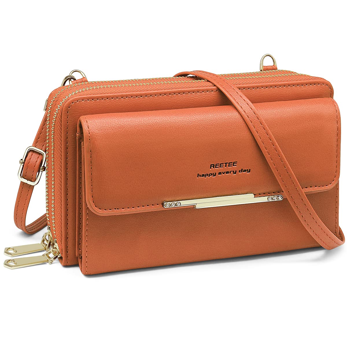 REETEE Crossbody Phone Bag for Women RFID Blocking Small Cellphone Cross body Shoulder Bag Phone Purse with 24 Card Slots Ladies Wallet with Shoulder Strap (brown)