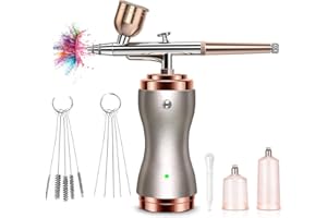 FEHROMINGER Airbrush Kit with Compressor 30PSI Portable Airbrush Gun Rechargeable Handheld Cordless Air Brush for Nails Art, Painting, Cake Decor, Cookie, Mode, Makeup, Barber, (Silver)