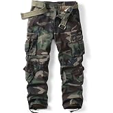 AKARMY Men's Camo Cargo Work Pants Cotton Military Army Casual Tactical Wild Combat Pants with 8 Pockets