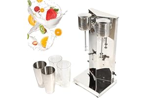 KONKENIE 800ML/Cup Double Head Milkshake Maker 16000RPM Stainless Steel Milk Shaker Blender 180W 110V Commercial Drink Mixer Electric Milk Shaking Machine for Restaurant Cafe Bar Sliver (2 Head 4 Cup)
