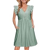 Simplee Womens Summer Short Sundress Casual Ruffle Sleeve Mini Dress 2025 Boho Beach Wedding Guest Eyelet Dresses with Pocket