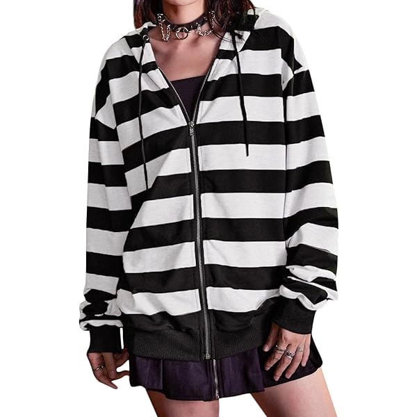 トップス Y2K graphic design zip up striped hoodie Amazon.com: UAURORAO Striped Zip Up Hoodie Y2k for Women Long