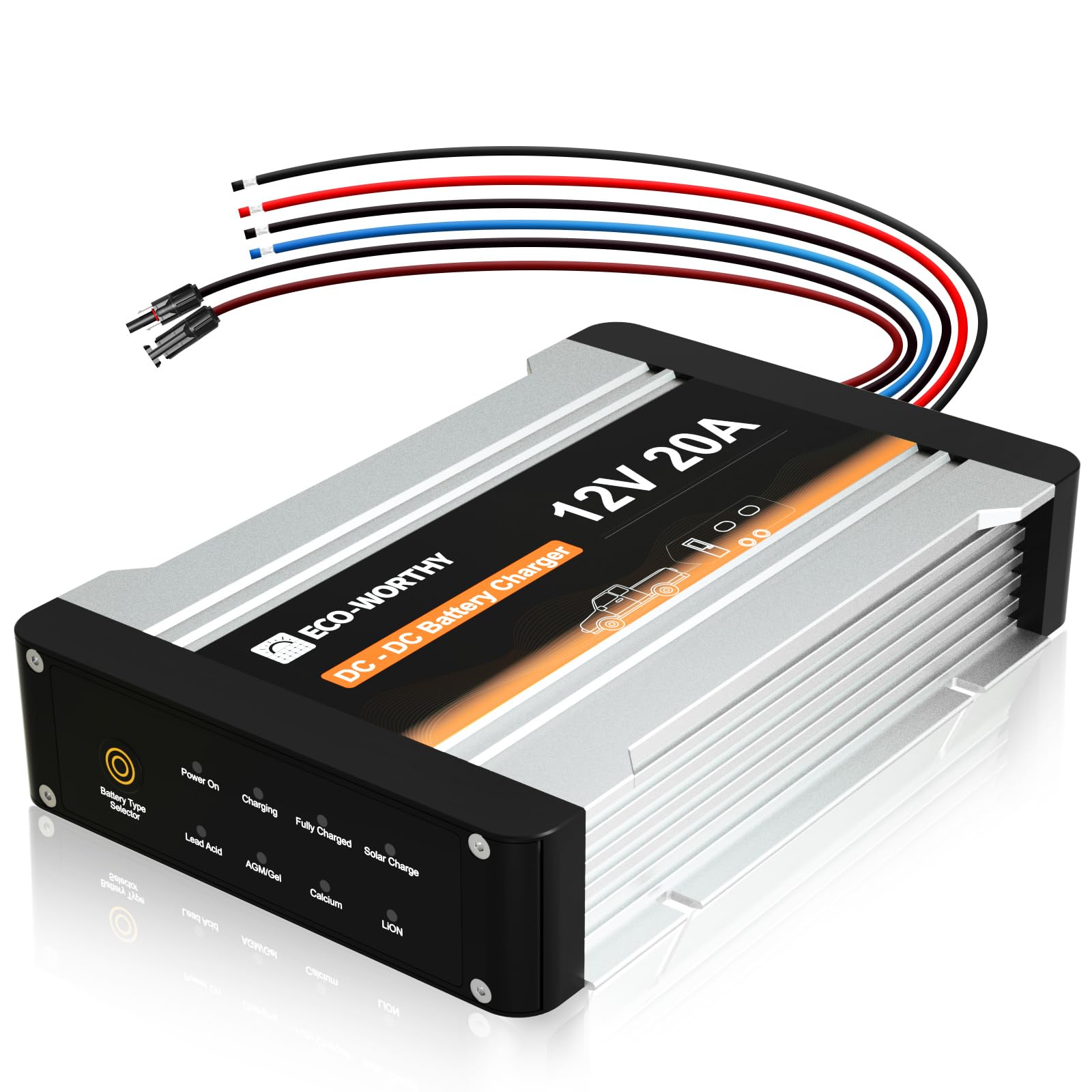 Photo 1 of ECO-WORTHY 12V 20A DC to DC Charger with Solar Charge Controller Built-in,2 in 1 On-Board Battery Charger with MPPT LiFePO4 Lithium Battery Gel AGM, Multi-Stage Charging for Solar Panel Alternator