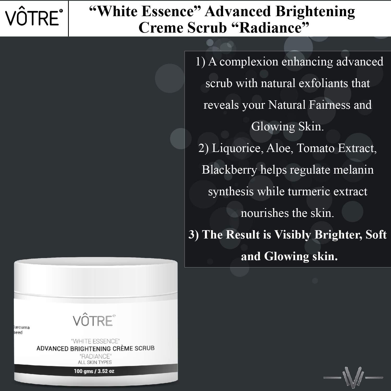 Buy Votre Natural White Essence Advance Brightening Creme Scrub For Impurities Black Heads White Heads And Dead Skin Cells 100 G Online At Low Prices In India Amazon In