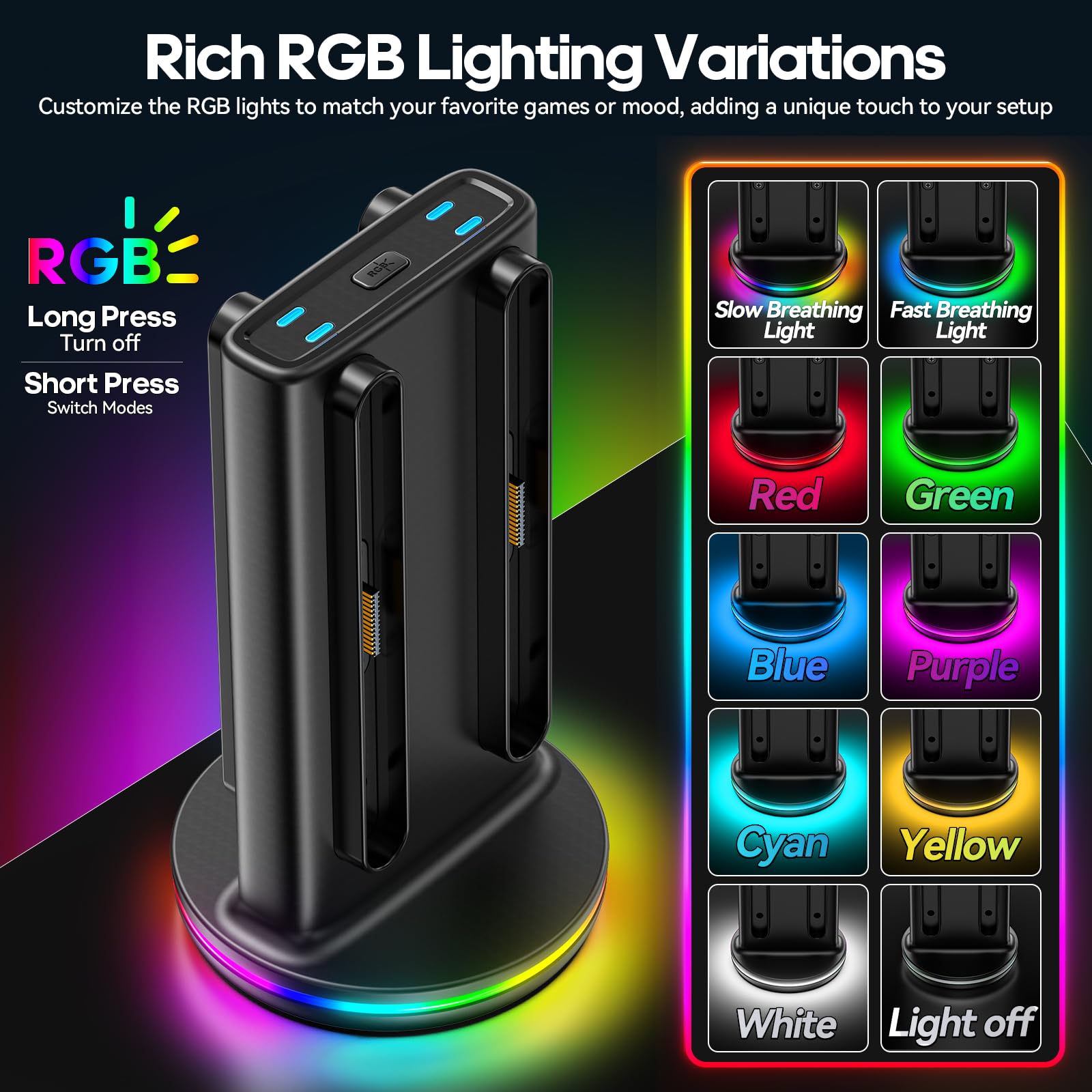 Rysker Switch 2 Controller Ladestation für JoyCon 2, 2.5St Ladegerät für Nintendo Switch 2, Joy Con 2 Ladestation mit 9 Lichtmodi für Nintendo Spiele 5